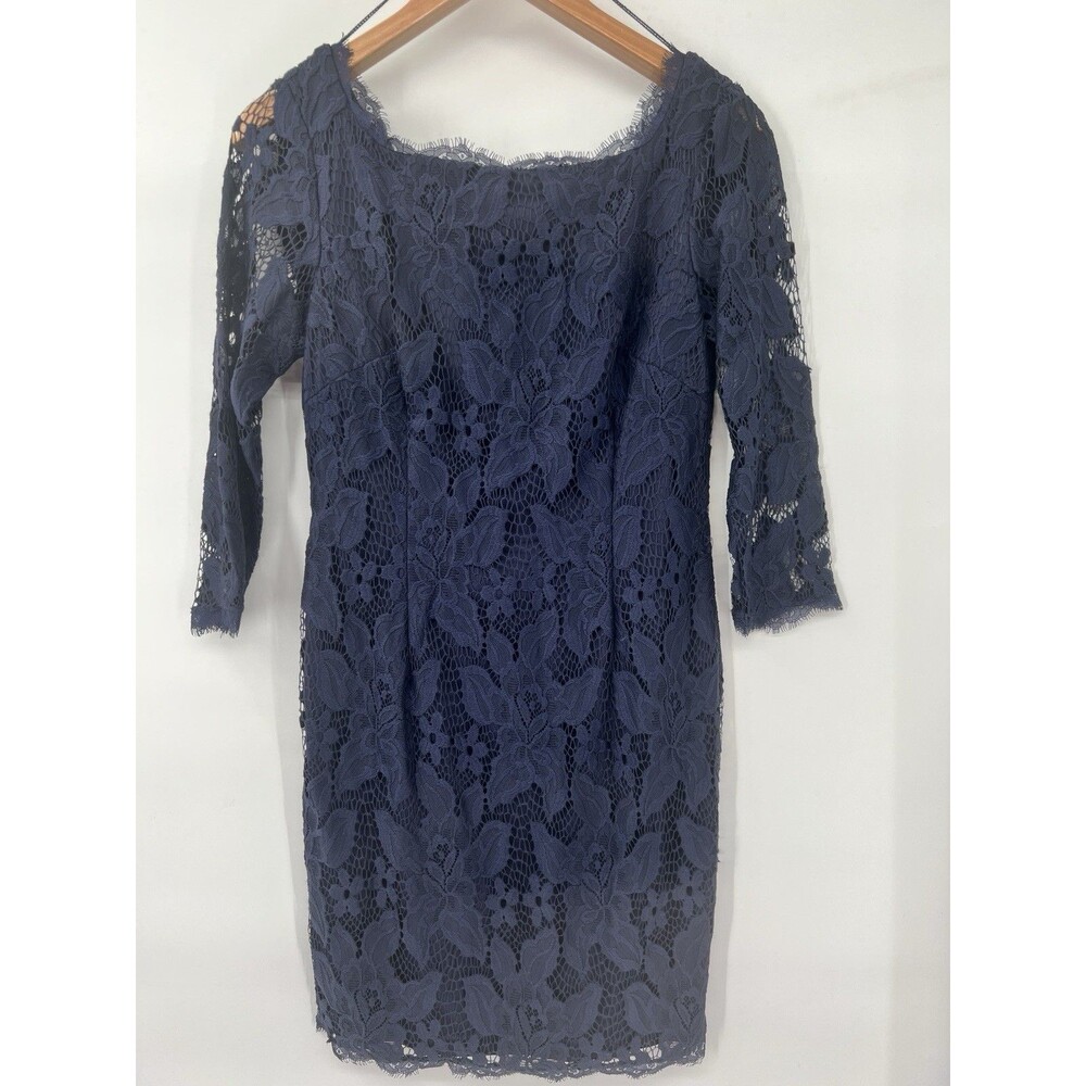 Adrianna Papell Evening Lace Navy Blue Dress women's size 6 lined knee